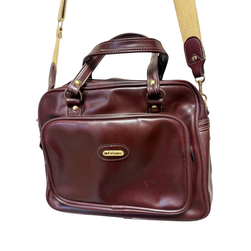 Vintage Leisure Burgundy Faux Leather Travel Bag Carry On 1980s Made in Korea